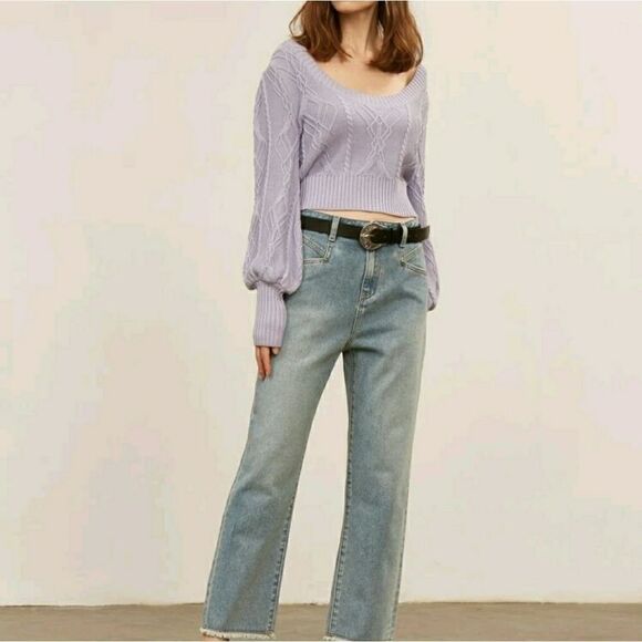 COTTON-BLEND SCOOP NECK CROP SWEATER - Picture 7 of 10